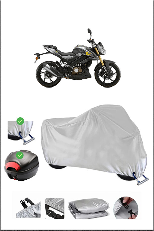 RKS SRK125-S قفل حقيبة خلفي متوافق مع دراجة نارية مقاومة للماء - رمادي