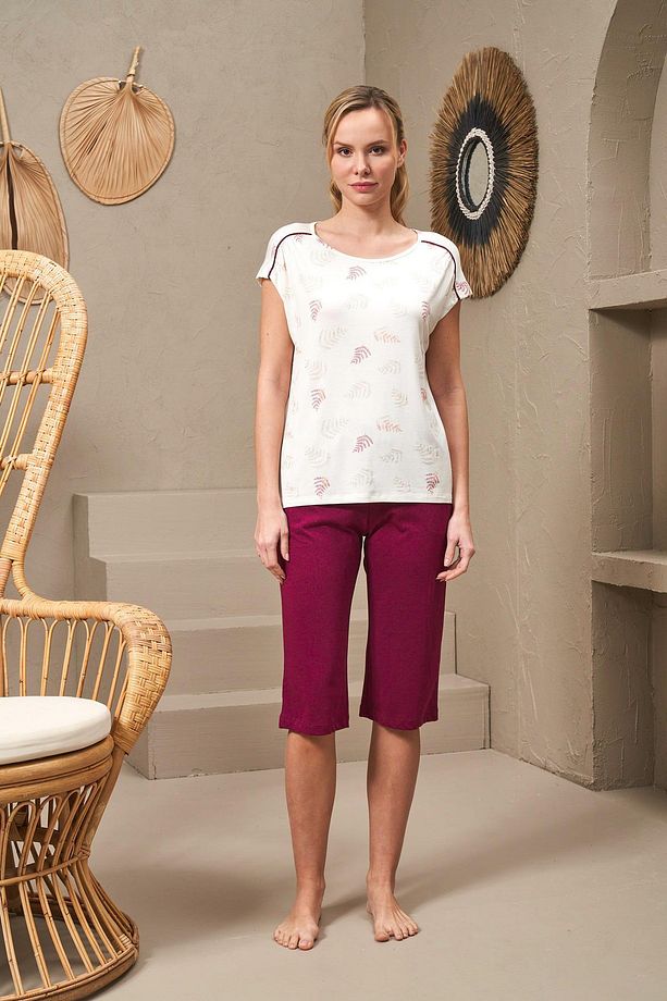 25145 Kadın Kısa Kollu Kapri Pijama Takımı - 1
