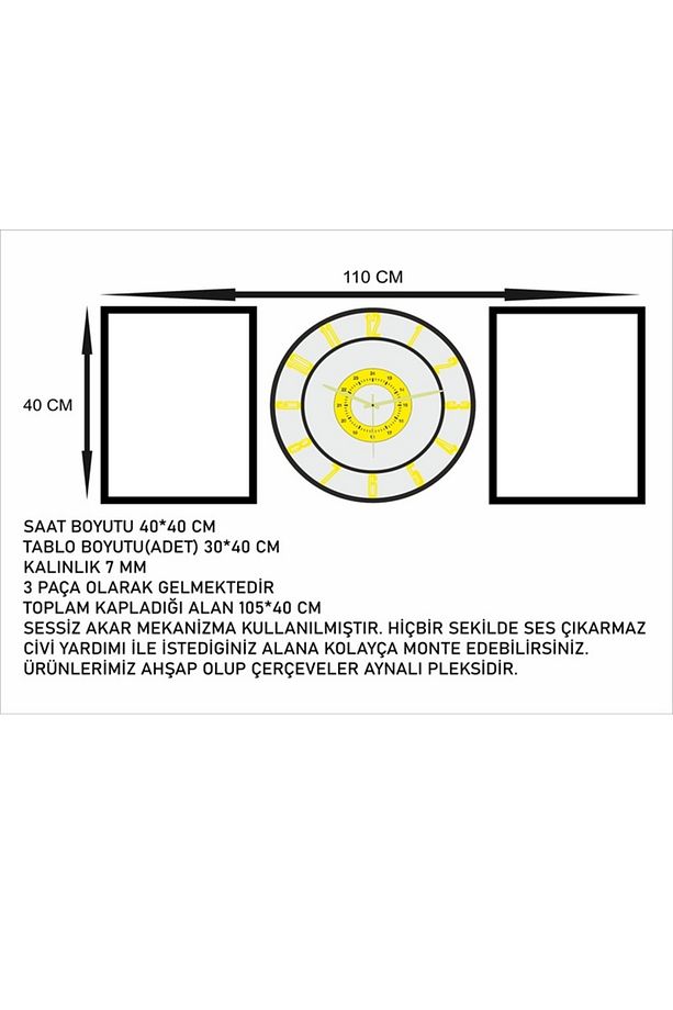 Ahşap Model 2 Li Kelebek Tablo Ve Saat Seti 40 cm - 2