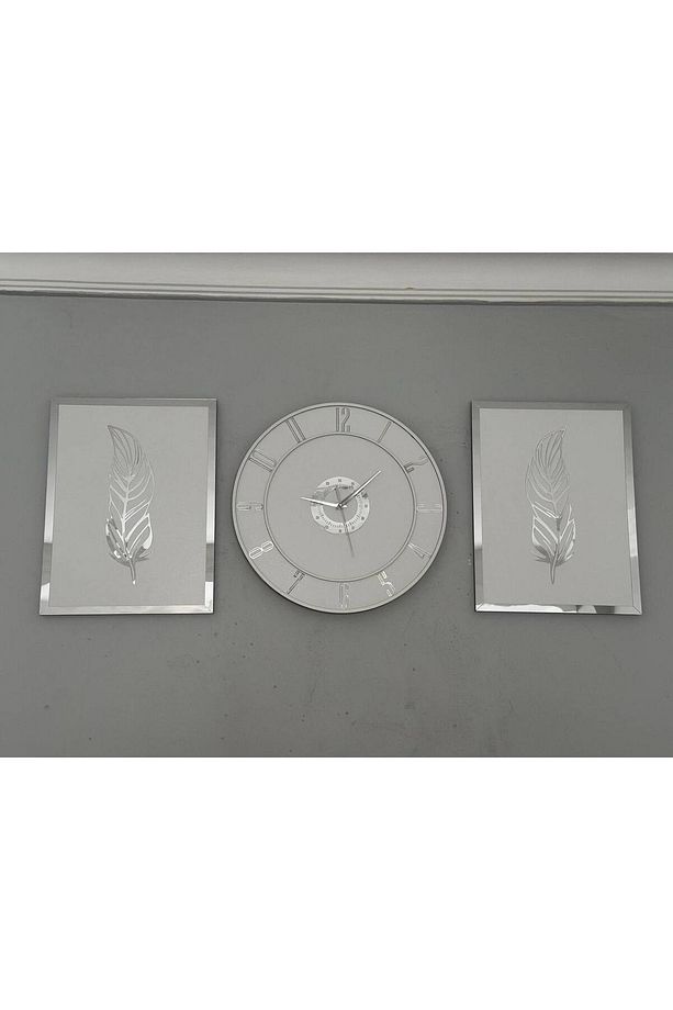 Ahşap Model 2 Li Tüy Tablo Ve Saat Seti 40 cm - 3