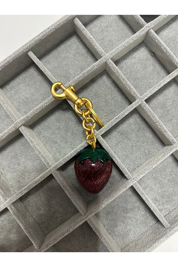 Strawberry Patterned Charm Keychain Bag - 2