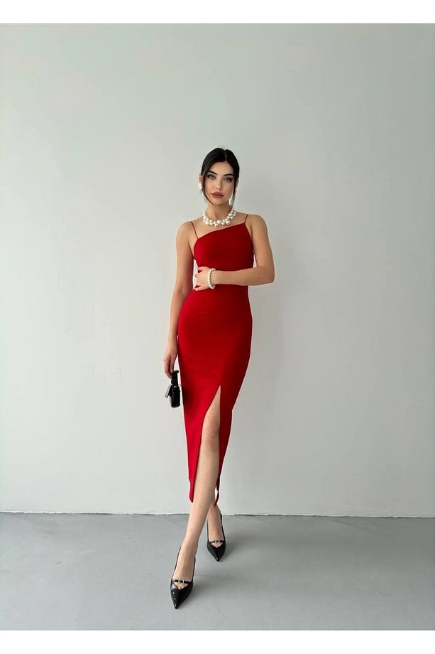 Julia Ip Askılı Atlas Midi Elbise - 5