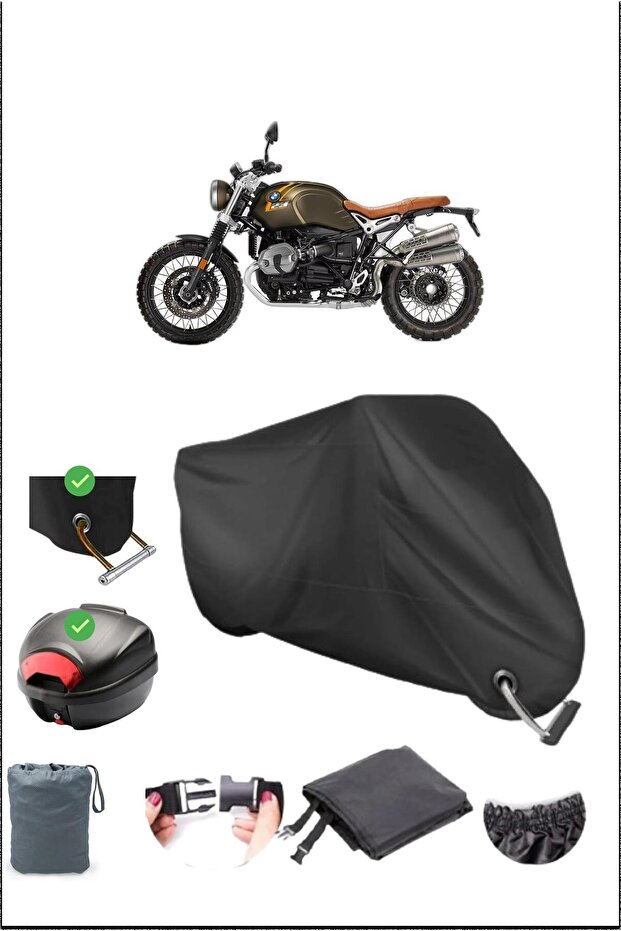 أسود BMW R NINE T SCRAMBLER ARKA LOCK LOCK متوافق مع القماش المشمع المقاوم للماء (دراجة نارية)
