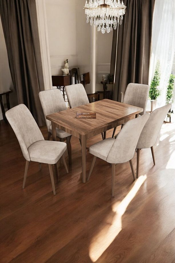 Kelebek Açılır 6 Kişilik Mutfak Masası Takımı Yemek Masası Takımı - 1
