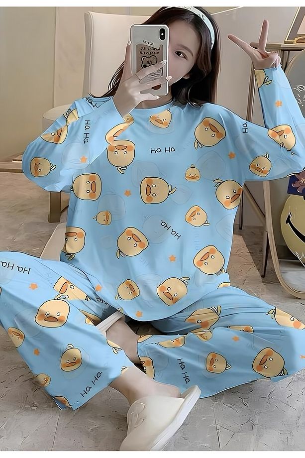 Uzun Kol Pijama Takımı Duck Desen Supersoft Keseli - 1