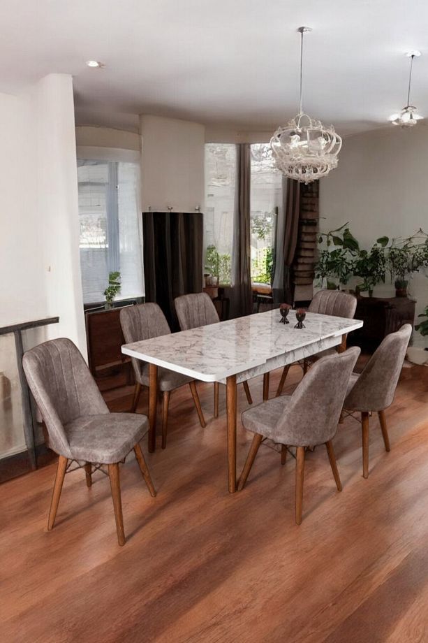 Açılır 6 Kişilik Mutfak Masası Takımı Yemek Masası Takımı - 1