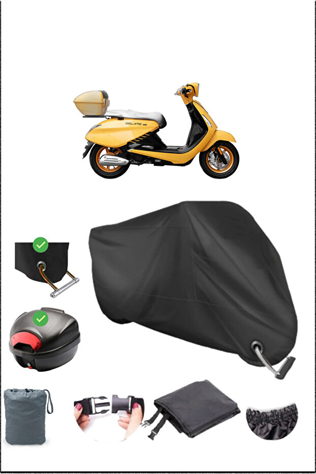 BLACK YUKI GELATO 125 REAR BAG LOCK COMPATIBLE WATERPROOF TARPAULIN (MOTORCYCLE)