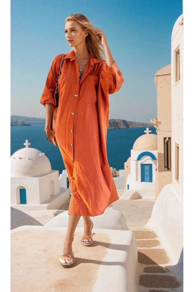 Women's Brown Oversize Loose Cut Hijab Tunic Dress Plus Size Dress3282350