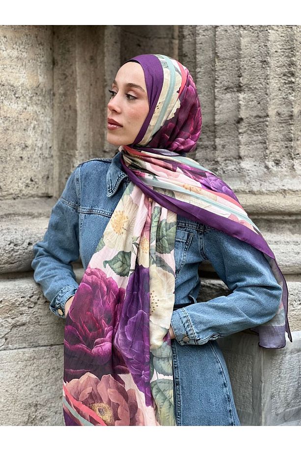 Gül Desen Bambu Şal - 3