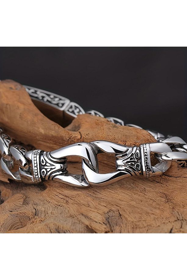S Cuban Chain Aztek Butik Motifli 316l Yüksek Parlatma Erkek Çelik Bileklik - 1