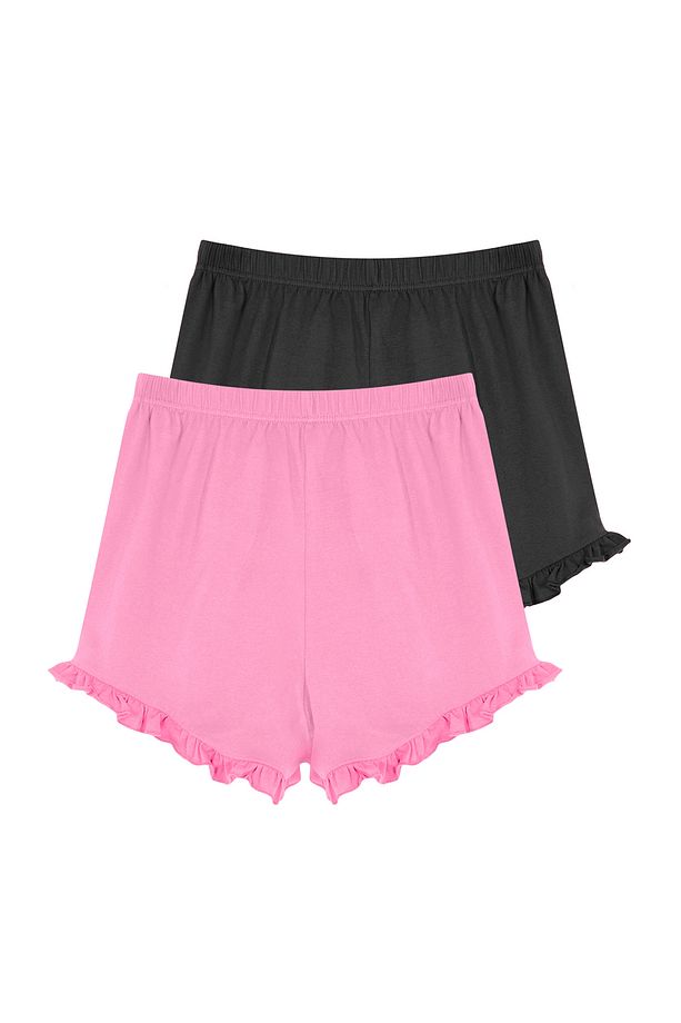 Gri-Pembe 2'li Paket Pamuklu Fırfırlı, Kurdele/Fiyonk Detaylı Örme Pijama Altı THMSS24PJ00027 - 10