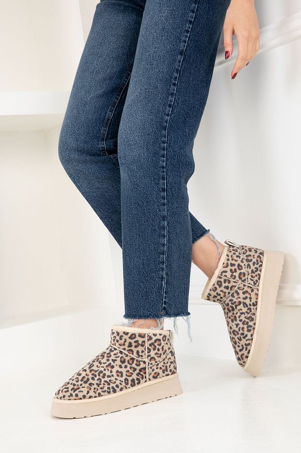 Bej Leopar Kadın Bot & Bootie 19761 - 3