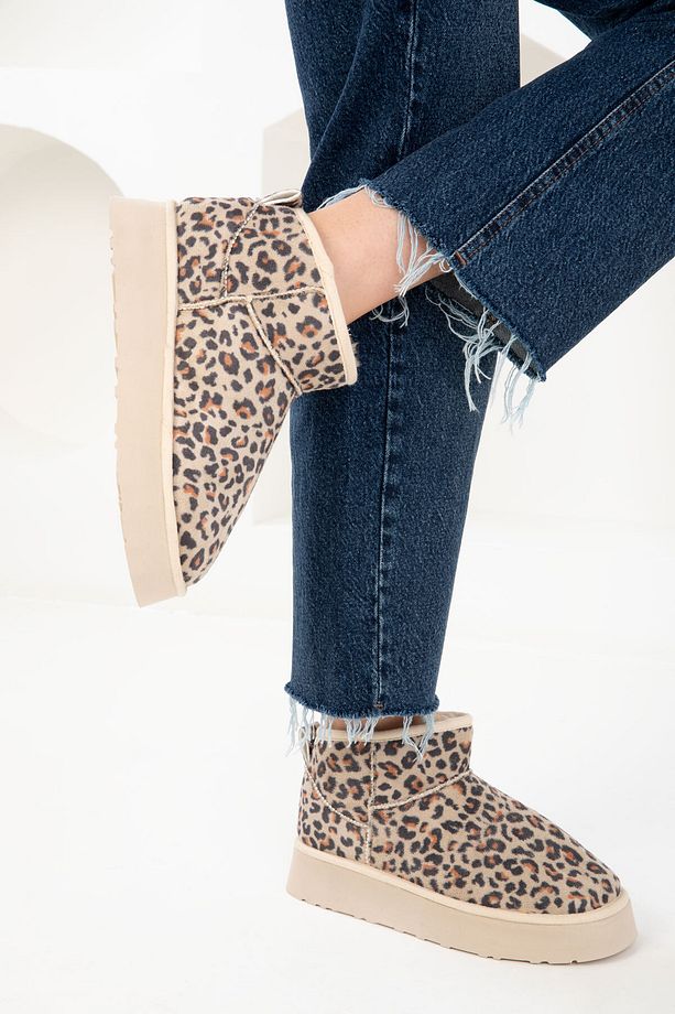 Bej Leopar Kadın Bot & Bootie 19761 - 5