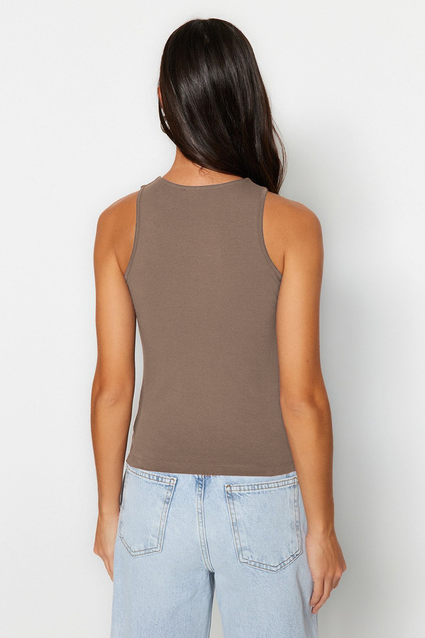 Vizon Pamuklu Halter Yaka Fitted/Vücuda Oturan Esnek Örme Atlet TWOSS23AL00069 - 4