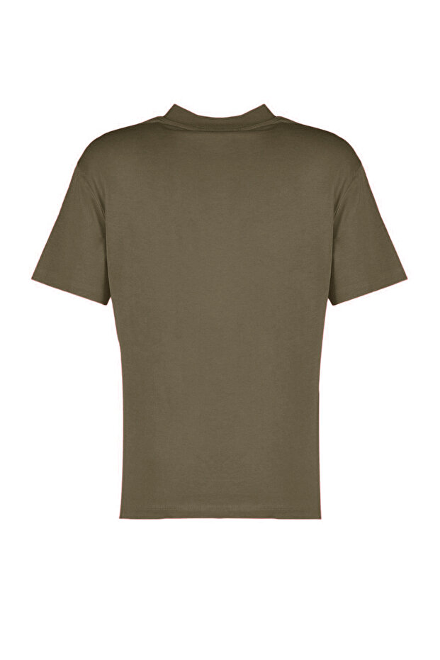 Koyu Haki %100 Pamuk Basic Regular/Normal Kalıp Dik Yaka Örme T-Shirt TWOAW20TS0096 - 6