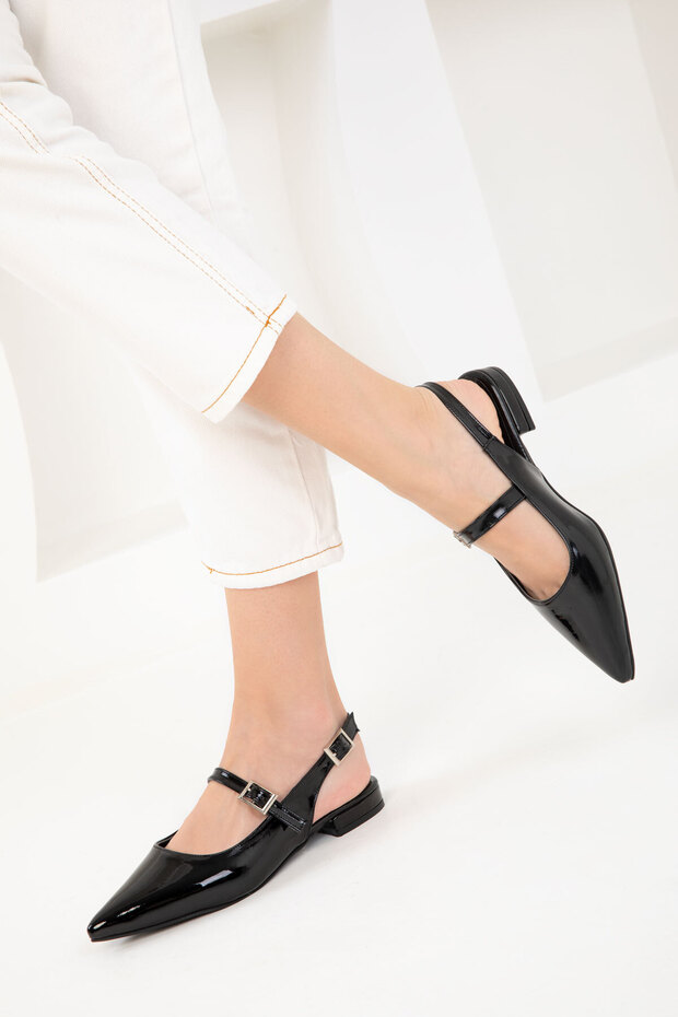 Fekete lakkbőr női balerina 20234 - 5