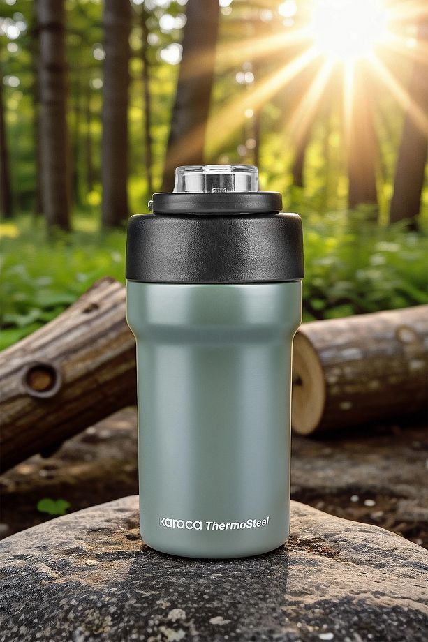 Thermosteel Camping 2 in 1 Pipetli Çelik Termos 450 Ml Haki - 1