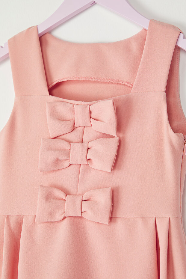 Pembe Kurdele Detaylı Mini Me Anne-Kız Dokuma Elbise TKDSS25EL00046 - 8