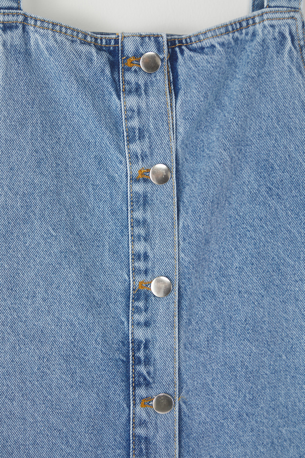 Mavi Önü Düğmeli Askılı %100 Pamuk Non-Stretch Denim Büyük Beden Elbise TBBSS25AH00095 - 7