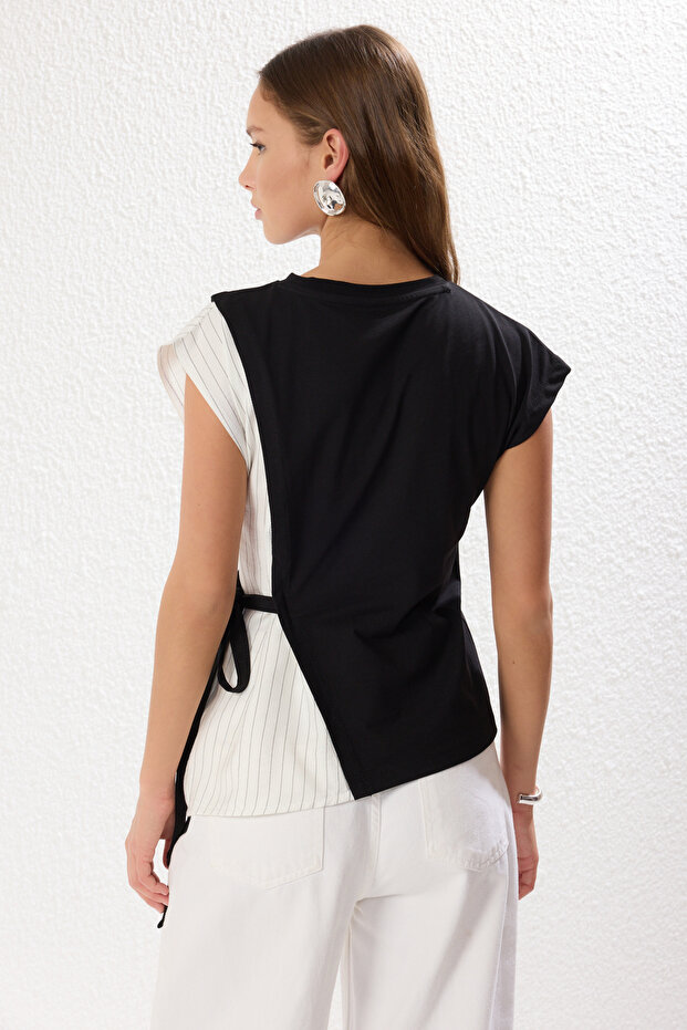 Siyah*001 Pilise ve Bağlama Detaylı Relaxed/Rahat Kalıp Örme Bluz TWOSS25BZ00094 - 9