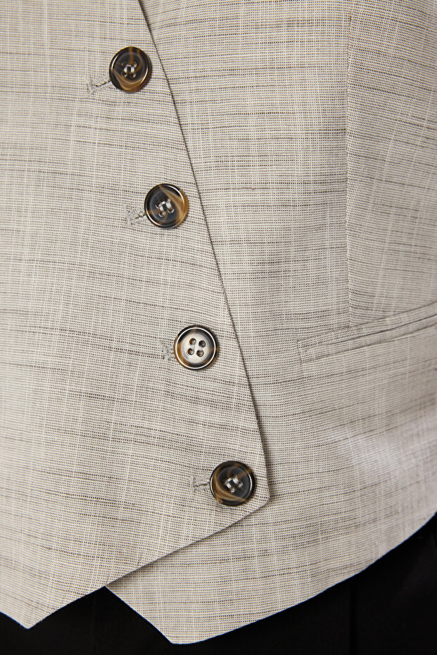 Limited Edition Haki Crop Fitted Düğme Detaylı Dokuma Keten Görünümlü Yelek TWOSS23YE00016 - 4