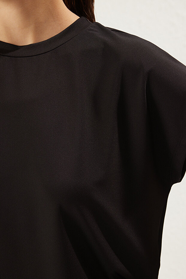Siyah Micro Kumaş Normal Kalıp Örme Spor T-Shirt THMSS25TS00001 - 5