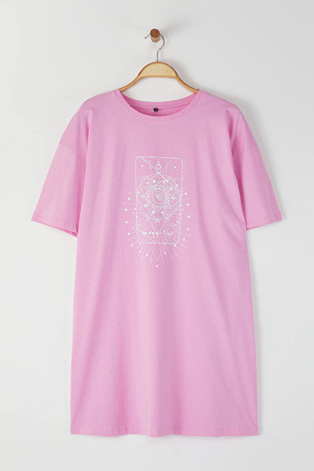 Nagy méretű rózsaszín geometrikus pólóruha - 100% pamut TBBSS22EL2269 - 6