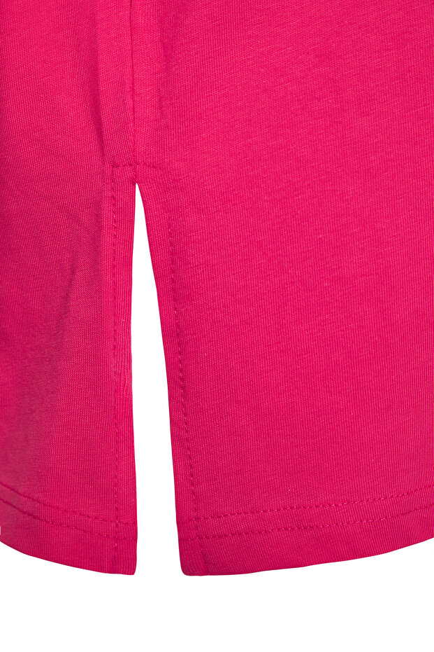 Pembe Geniş Kalıp Bisiklet Yaka Baskılı %100 Pamuk Örme T-shirt TBBSS23AH00131 - 8