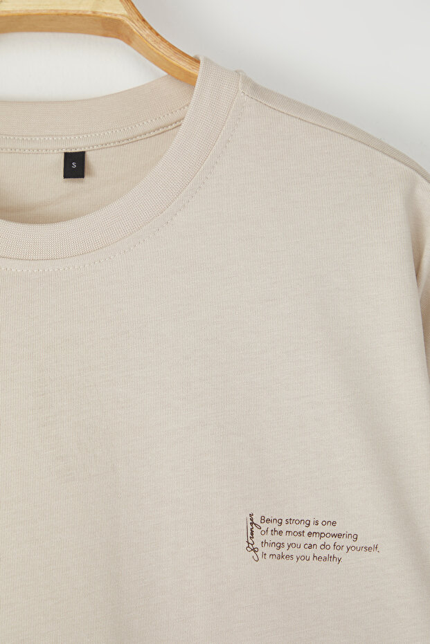 Taş Oversize %100 Pamuklu Bisiklet Yaka Minimal Yazı Baskılı Tok Kumaş T-shirt TMNSS23TS00084 - 8