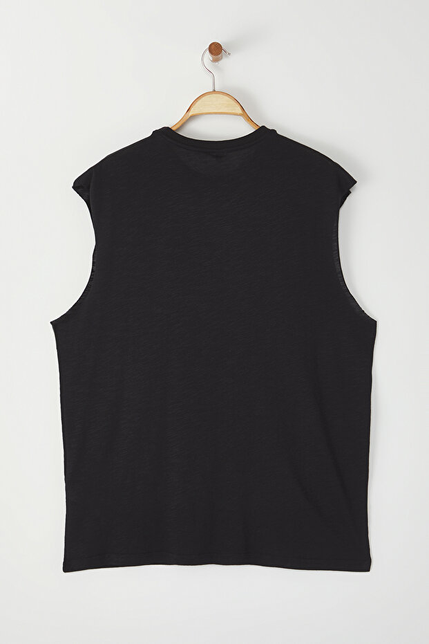 Siyah Oversize/Geniş Kesim Basic Etiketli %100 Pamuk Kolsuz T-shirt/Atlet TMNSS25AL00002 - 6