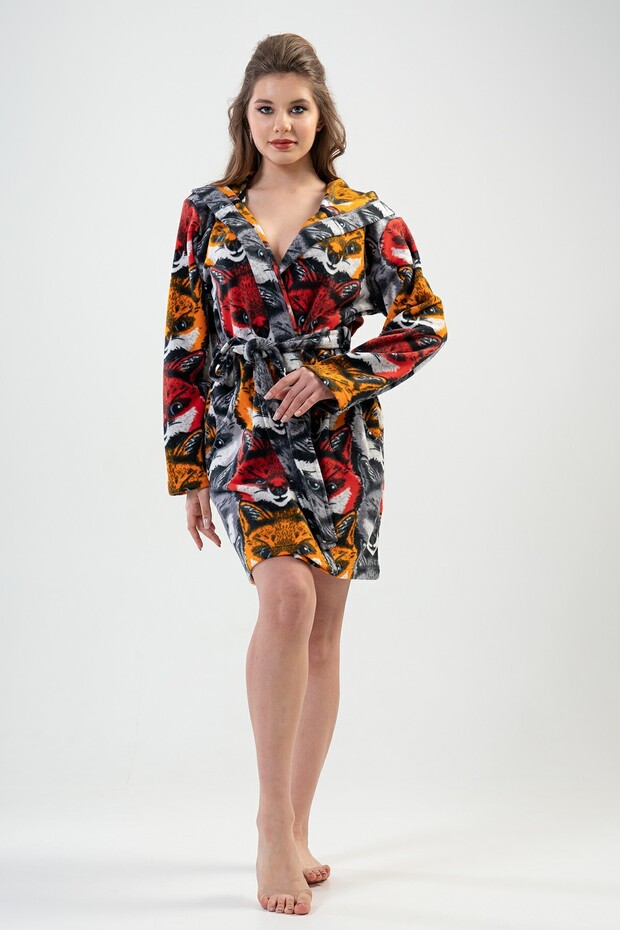 Women's Fleece Hooded Short Dressing Gown