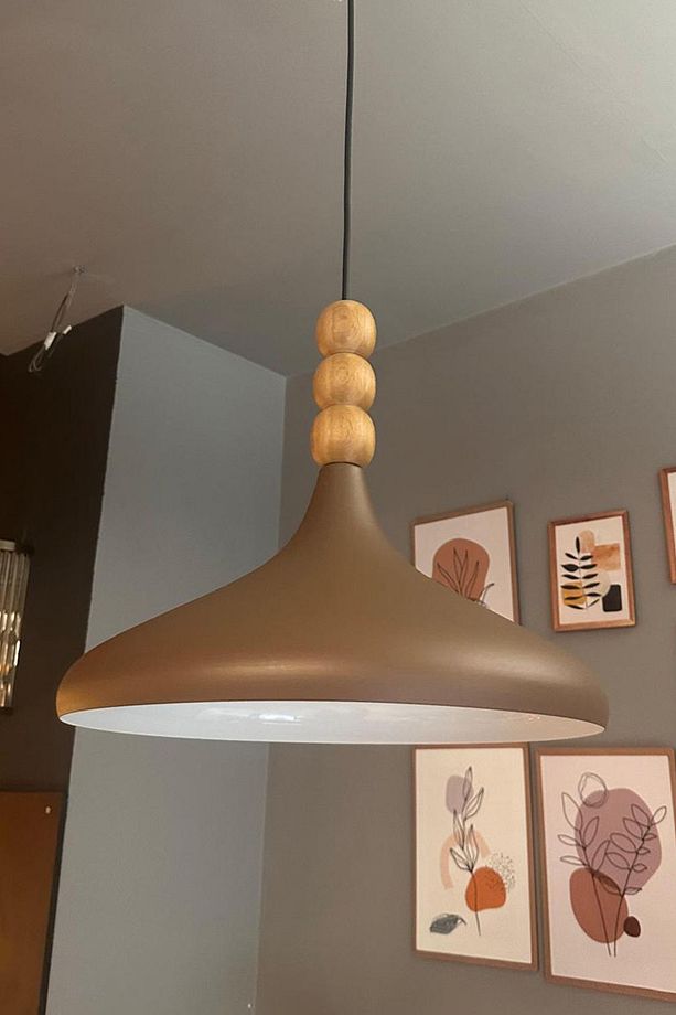 Sütlü Kahve Champion Ahşap Boncuklu Tekli Avize Sarkıt Salon Mutfak Butik Lamba Aydınlatma Avizeler - 1