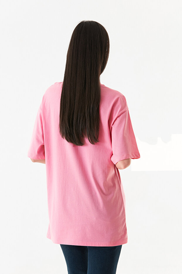 Basic Oversize Bisiklet Yaka Tişört - 5