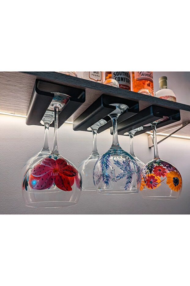 Wine Glass Hanger Stand, under Cabinet Hangable Cup Organizer, Bar Organizer(1Pcspla Print)