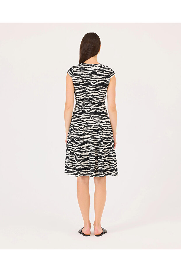 Kruvaze Yaka Elastik Bel Elbise - 7