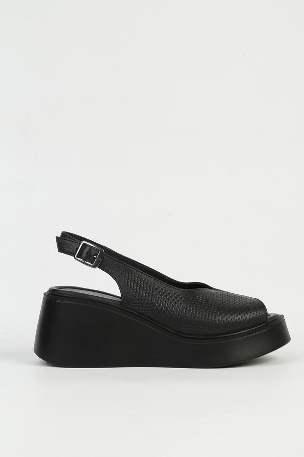 Women's Black Wedge Heeled Shoes Pc-54587