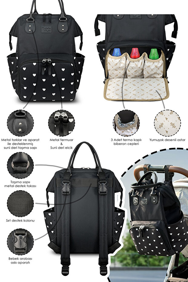 X Pro Kalpli Anne Bebek Sırt Çantası Omuz Çantası Ve Biberonluk Çantası 3'lü Set - 4