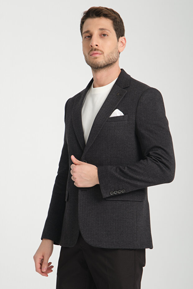 Brando Men's Black Self Pattern Slim Fit Cotton Lycra Stretching Fabric Blazer Jacket