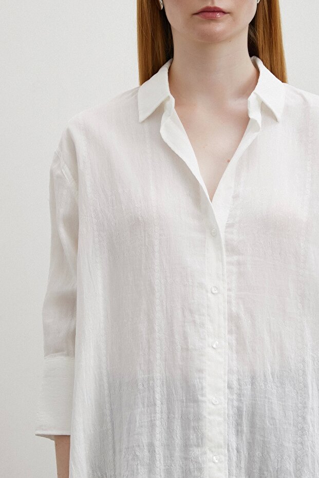 Çift İğneli Pamuklu Gömlek Beyaz - 2