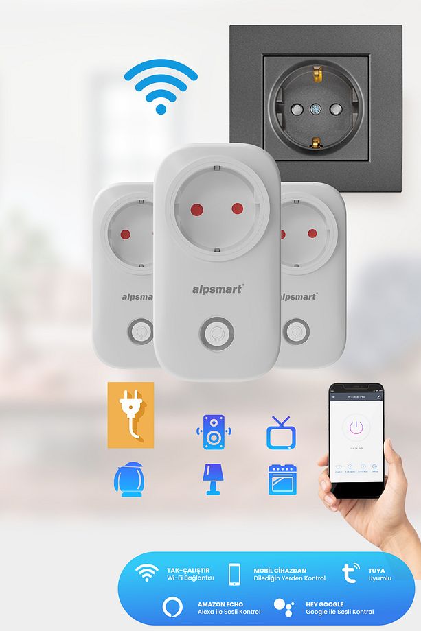 AS816 EU Wifi Akıllı Priz 3 lü Set Uzaktan Kontrollü Tuya App Destekli 16A - 4