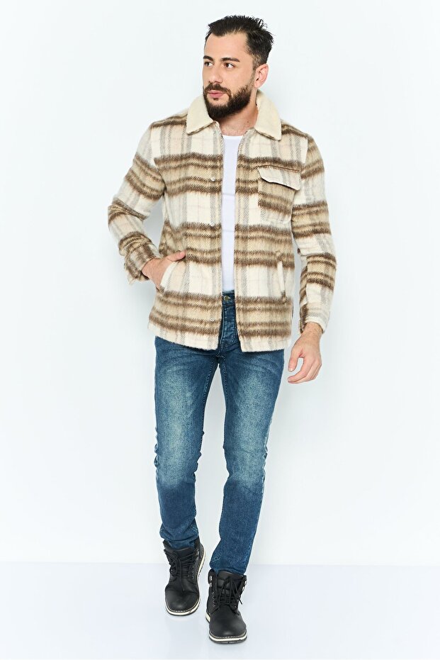 جاكيت رجالي من قماش ناعم، كريمي - 2