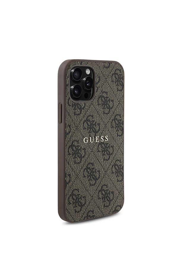 iPhone 12 Pro Kılıf Guess  Lisanslı Magsafe Şarj Özellikli 4G Desen Yazı Logolu Kapak Kahverengi - 3