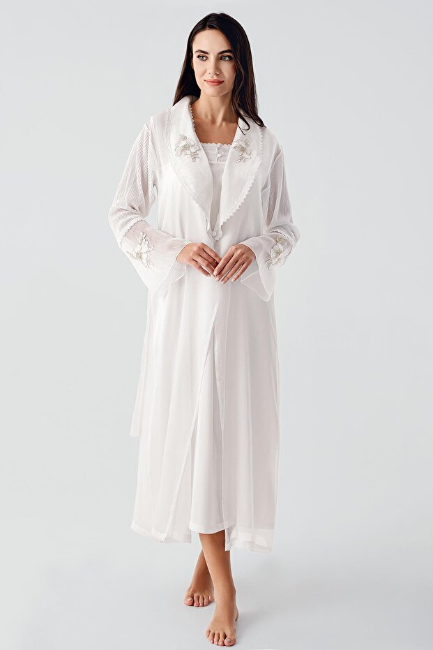 Elegant Woven Lace Viscous Dressing Gown Nightwear Set
