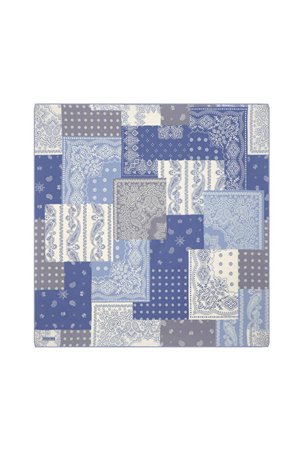 وشاح حريري بنمط مرقع باللون النيلي - 1