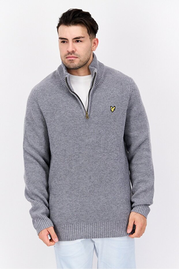 Men Turtle Neck Knitted Long Sleeves Sweater, Grey