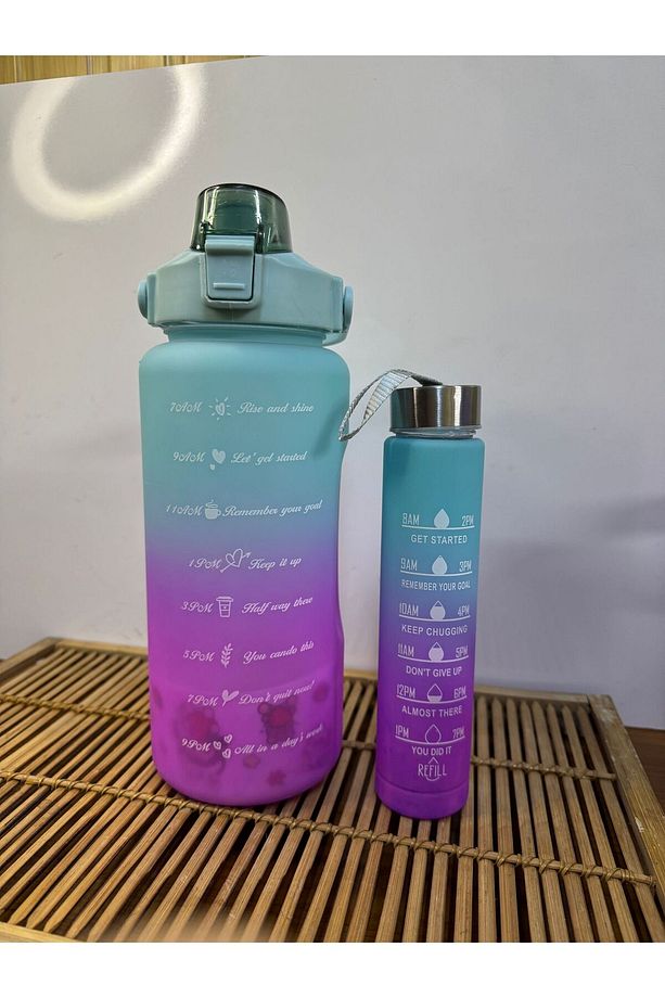 Motivasyonel Su Matarası, Pipetli 2 Litre + 500 ml Hediyeli Tritan Şişe, Sticker Hediyeli, Bpa yok - 1