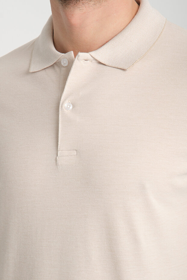Boggee Pedso Men's Light Beige Italian Collar Non-Shrink Lycra 100% Cotton Fabric Slim Fit Polo Collar T-Shirt
