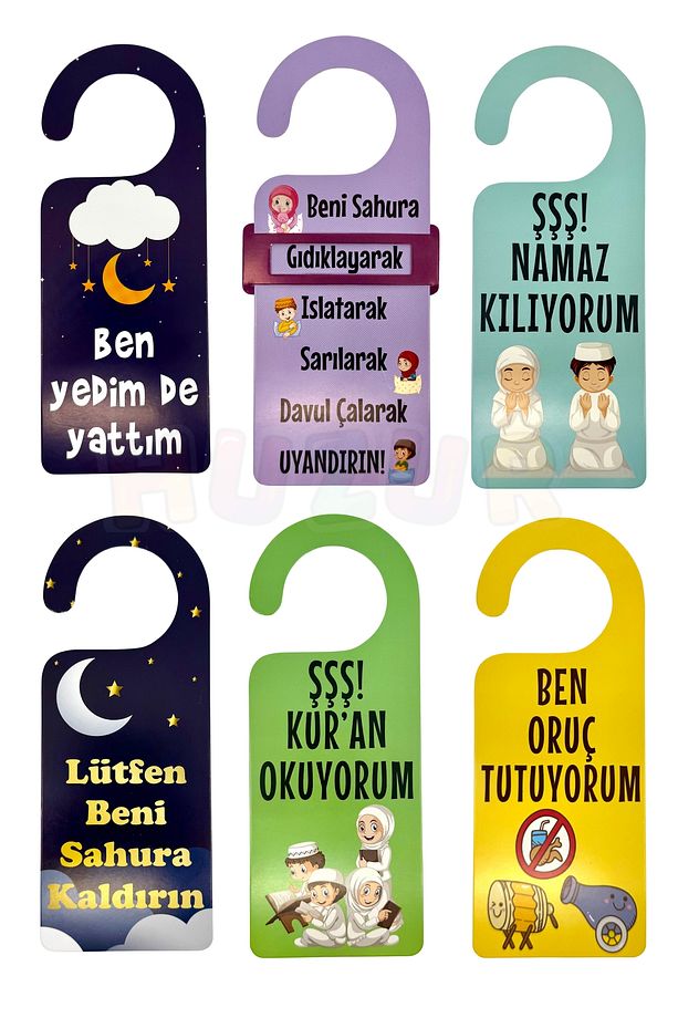Ramazan Bayramı Kapı Kolu Askısı 6 Adet 23x9 Cm Eğlenceli Sahur İftar Askılığı Seçenek Ayar Çubuklu - 2