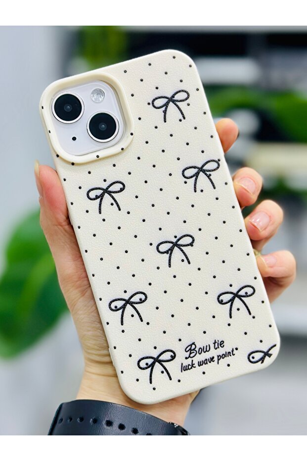 Black Bow Print Patterned Silicone Case Compatible with iPhone 14 Plus and 15 Plus - 2