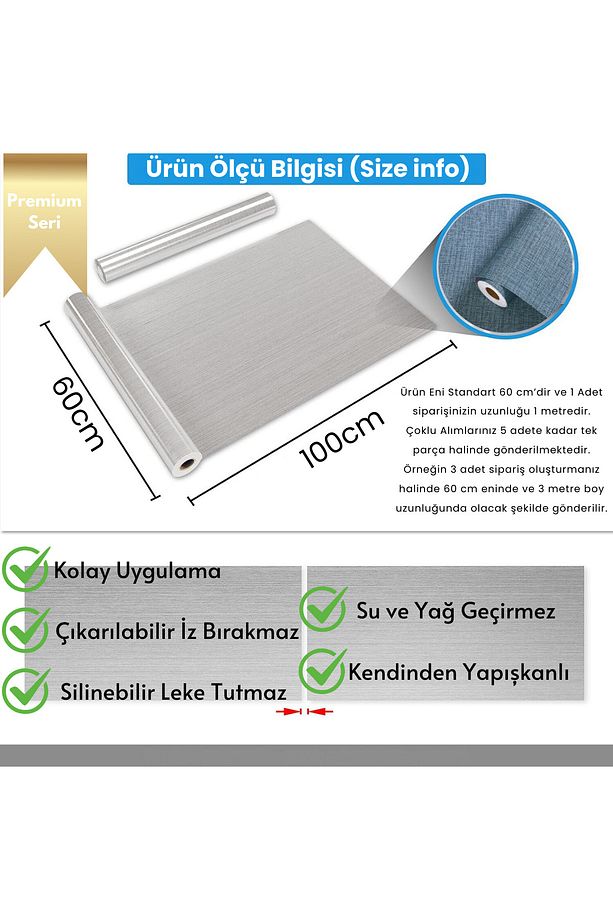 60cm×100cm Kendinden Yapışkanlı Keten Görünümlü Duvar Kağıdı Mutfak Dolap Masa Kaplama - 6